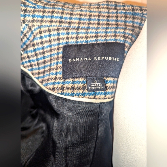 Banana Republic Blue/Brown Houndstooth Blazer - Size 2 - Picture 6 of 9